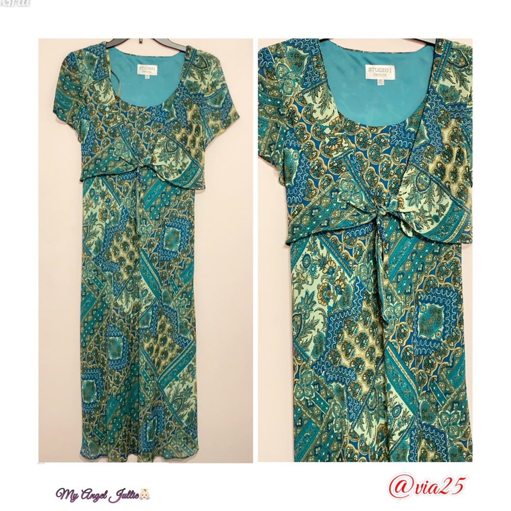 Studio One Petite Gorgeous Multi Color Green Casual Womens Dress Size 8P